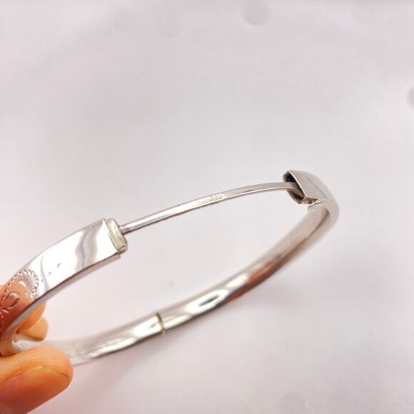 Vintage CARL ART Sterling Silver Etched Engraved Leaves Bangle Bracelet 7" - Picture 6 of 10